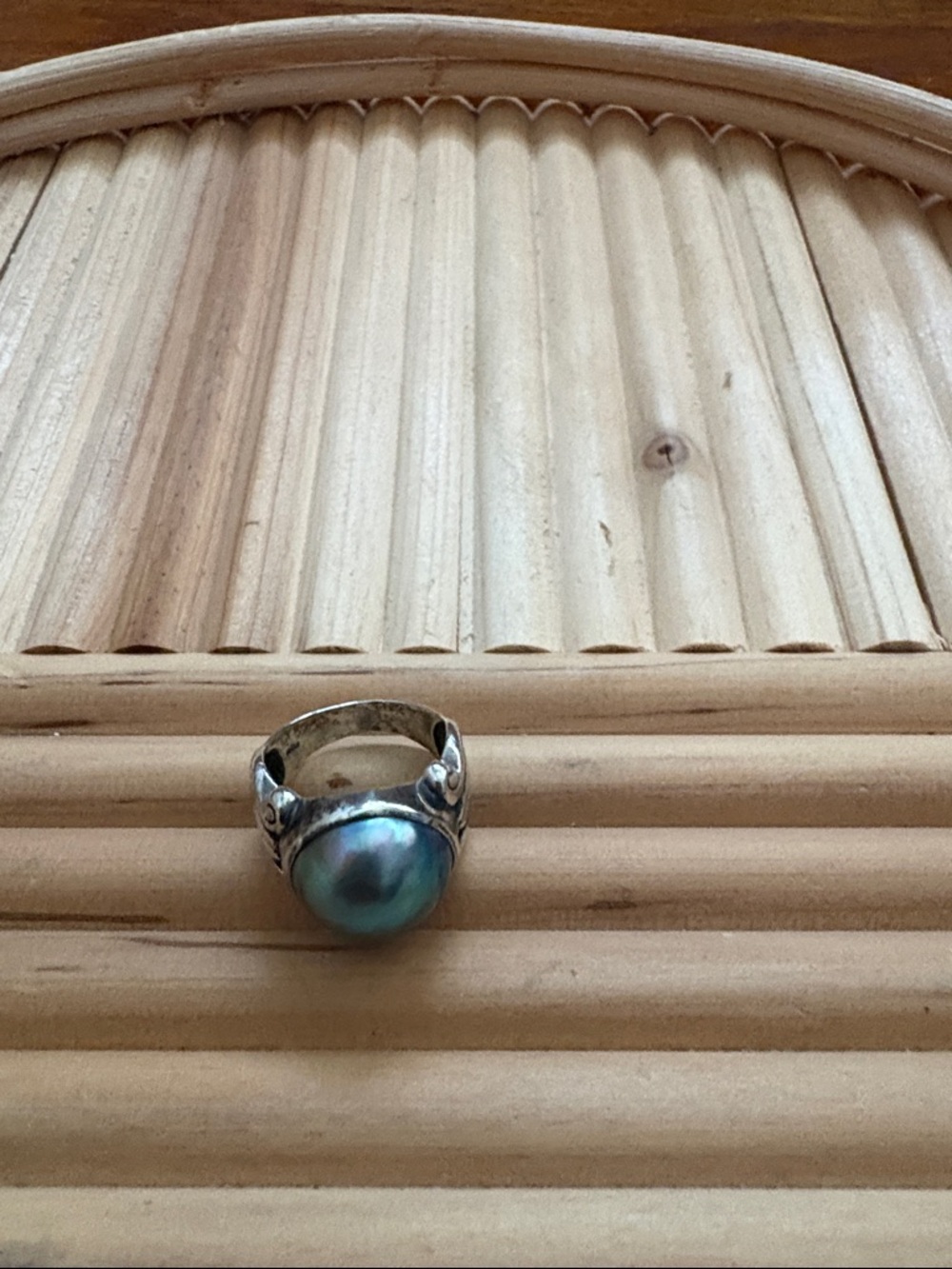Sterling Silver Ring with Blue-Green Pearl